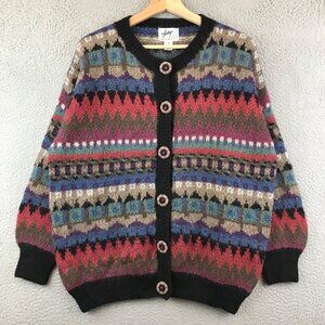 Vintage Hallet San Francisco Apaca Wool Multicolor Geometric Cardigan Sweater S